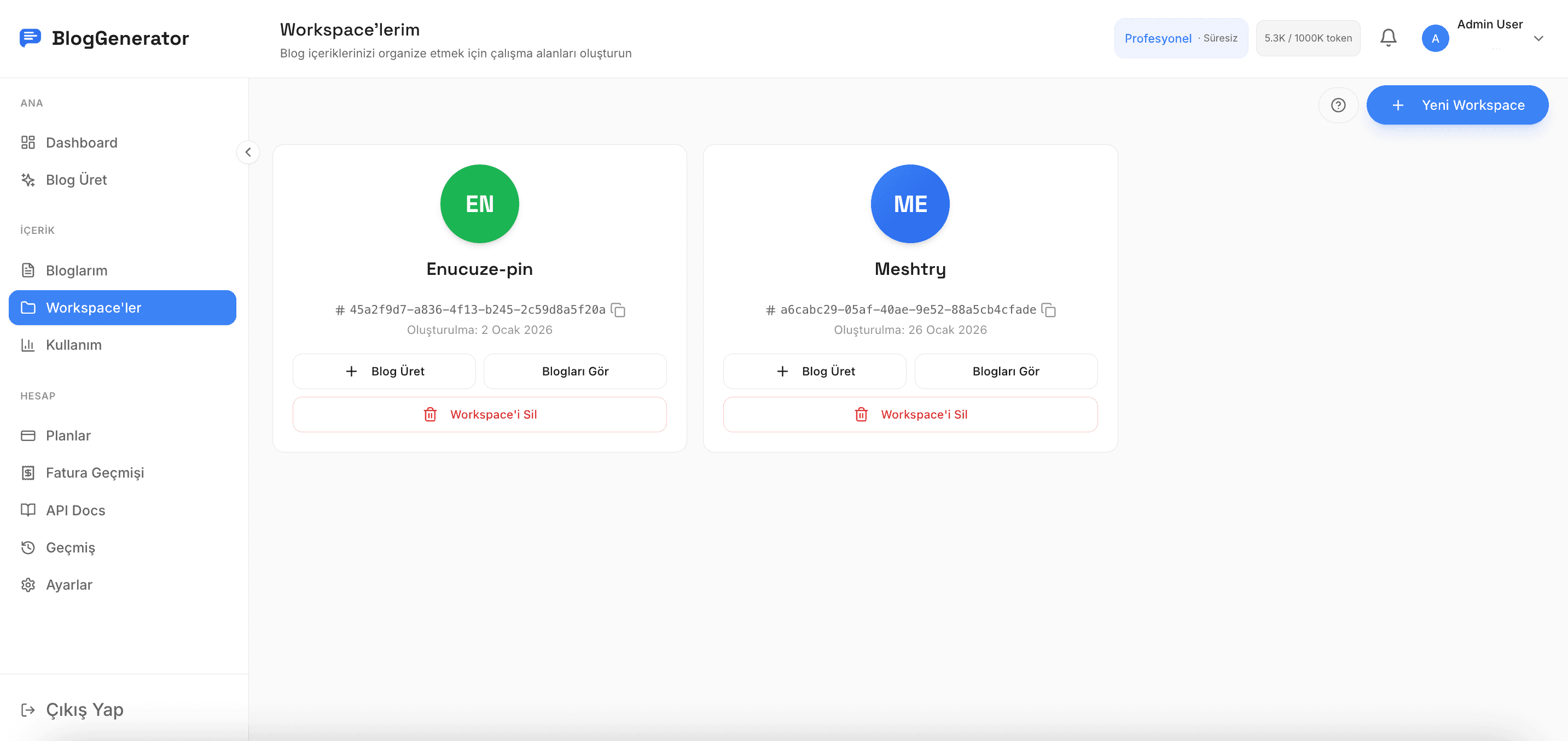Proje Odaklı Workspace'ler